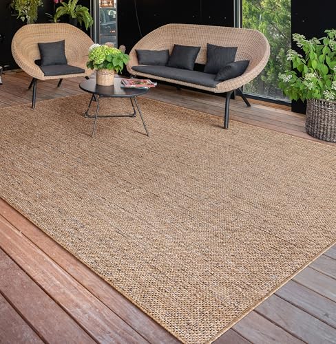 Paco Home Outdoor Teppich wetterfest & langlebig Flachgewebe in moderner Jute-Sisal-Optik in Naturtönen Gemustert Perfekt für Terrasse, Balkon, Garten & Küche, Grösse:120x160 cm, Farbe:Beige 2