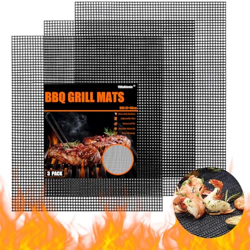 Grillmatten Set, Antihaft BBQ Grillmatte Wiederverwendbar, Grillmatte für Gasgrill, Holzkohle, Elektrogrill, Kochen,Backofen (42×36cm,3)