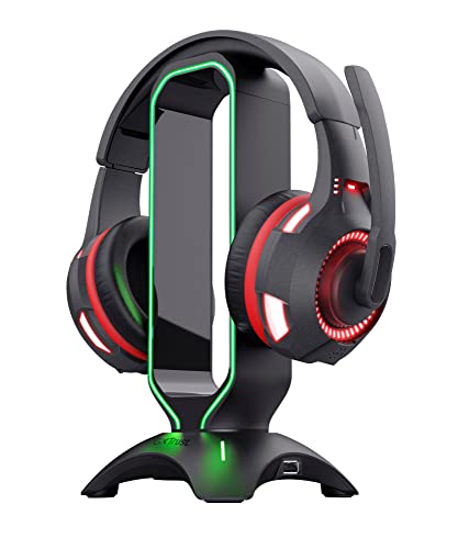 Trust Gaming GXT 265 Cintar RGB Headset Halterung, Kopfhörer Ständer, 2 USB-Anschlüsse, Passend für Alle Headsets, Kopfhörer Halter mit LED-beleuchtete Ränder - Schwarz