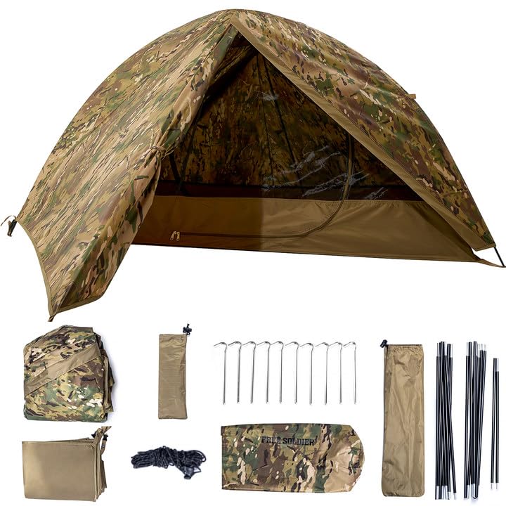 FREE SOLDIER Campingzelt Outdoor Ultraleichtes Einmannzelt In Camouflage, Outdoor-Camping,1 Person Zelt Abenteuer angelzelt einfach aufzubauen und zu tragen moskitoschutz,Wasserdicht