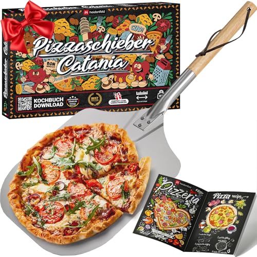 heidenfeld Pizzaschieber Catania | Pizzaschaufel - 30.5 x 30.5 cm Fläche - Aluminium Pizzablech - Pizzastein - Pizzaschaufel - Pizza Schieber - Pizzawender - Pizzapfanne - Pizzaheber - Pizza Zubehör