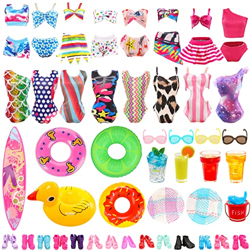 Miunana 31 Puppenkleidung Puppen Kleidung Zubehör 10 Badeanzug Bikini Schwimmbekleidung 2 Schwimmreifen 10 Schuhe 9 Accessories Brille Hut für 11,5 Zoll Puppen