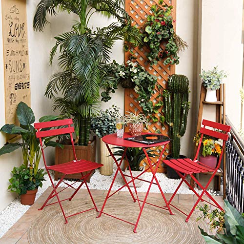 Grand patio Bistro Set 3 Stück, Gartenmöbel Set, Sitzgruppe 2 Stühle und 1 Tisch, Premium Stahl, Klappbar, Balkonset für Hof, Garten, draussen (Rot)