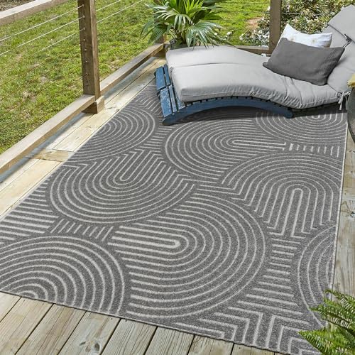 SANAT Berlin Outdoor Teppich Wetterfest - Teppich für den Innen- und Außenbereich - Balkon Teppich Wasserabweisend - Teppiche für Terrasse, Garten, Küche, Bad oder Wohnzimmer - Grau, 120 x 170 cm