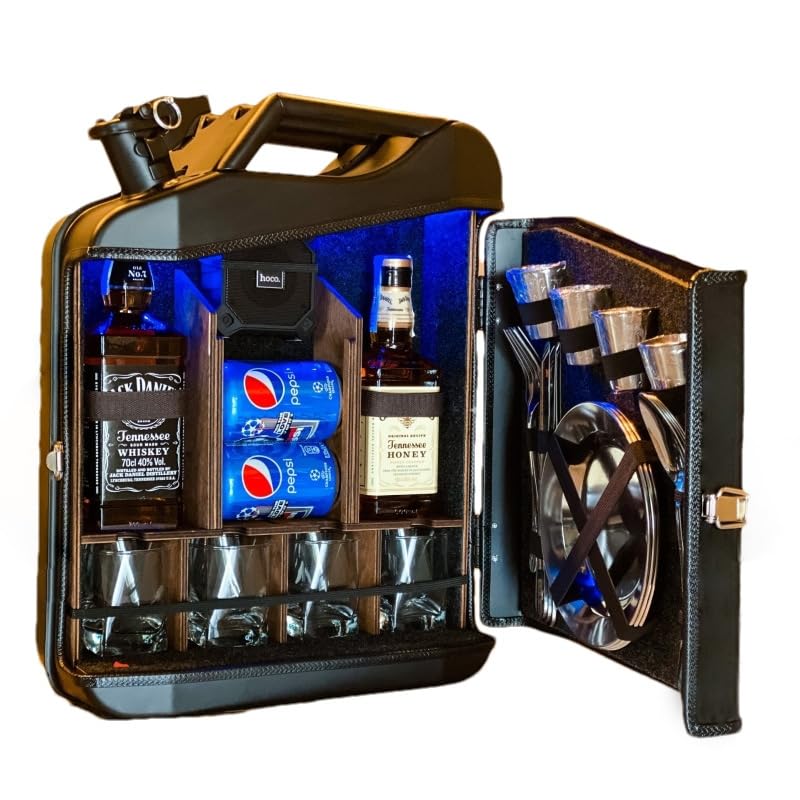 PANYIXUAN Kanister Bar 20L, Männer barschrank Vintage, Abschließbare Mini benzinkanister 4 Fächern schwarzer Metall Mobile Bar