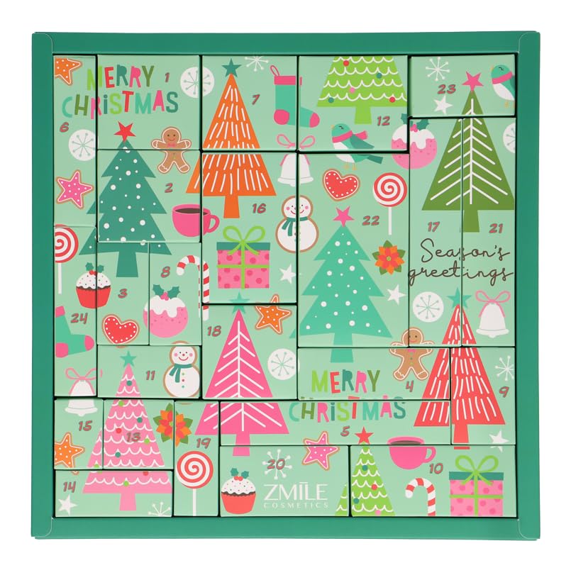 ZMILE COSMETICS Beauty Adventskalender 'Pinetrees' - 24 Überraschungen zum Schminken und Stylen im trendigen Puzzle-Adventskalender mit veganer Kosmetik