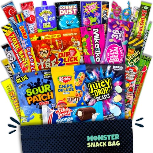 30 Amerikanische Trend-Süßigkeiten aus den USA in einer Box auch als Geschenk z.B. zum Geburtstag - TikTok Süssigkeiten XXL Mix mit American Candy