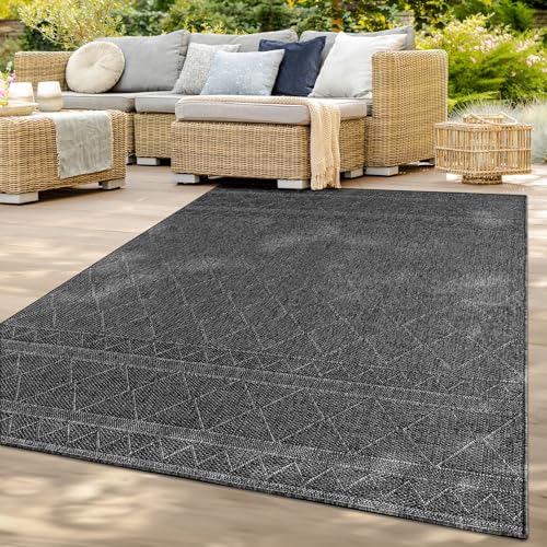 TT Home In-& Outdoor Teppich Wetterfest Balkon Küche Wohnzimmer Boho Rauten Design, Farbe: Dunkelgrau 2, Größe:200x280 cm