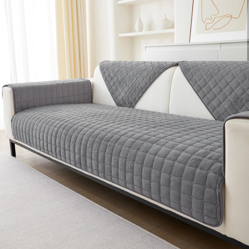 Weiche Flanell Sofa überzug Waschbar - Neue Sitzkissenbezüge, rutschfeste Sofabezug 1 2 3 Sitzer Couch überzug für Sektionssofa, Sofaüberwürfe L Form Möbelschutz (Grau, 70x70cm)