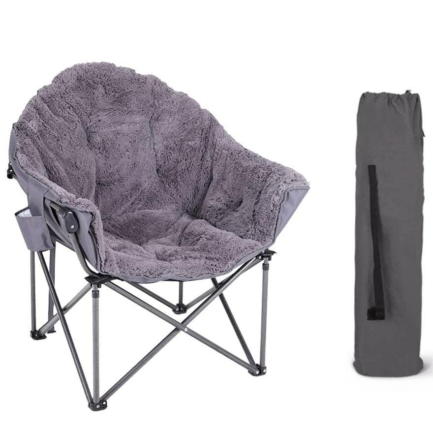 HIGH POINT SPORTS Camping Stuhl Faltbar Moon Chair bis 150kg Klappstuhl mit Plüsch Campingsessel Angelstuhl XXL für Indoor Outdoor Camping Grau