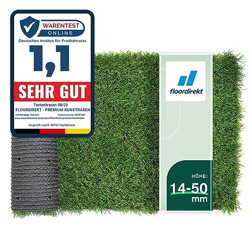 Floordirekt Premium Kunstrasen - Rasenteppich - Rollrasen - Kunststoffrasen - Garten-Rasen - Rasen für Balkon, Terrasse & Garten (Riviera (Höhe: 14mm), 100x200 cm)