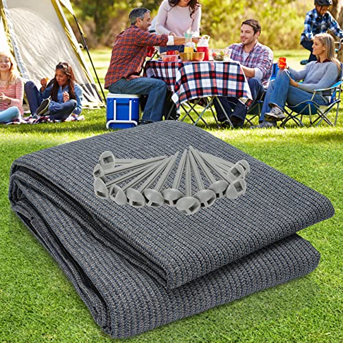 Sonnewelt Vorzeltteppich 250x250cm, Zeltteppich 100% HDPE, Outdoor campingteppich mit 13 Heringe, Ausgestattet mit Tragetasche, Waschbar (Grau Blau)