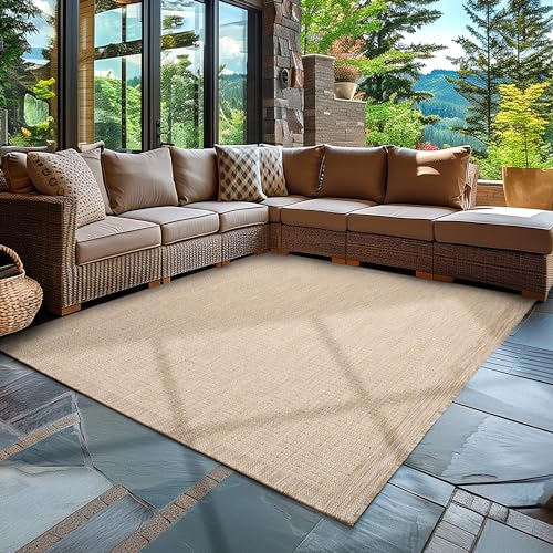 Carpettex In & Outdoor Teppich Wetterfest 200x300 (200x290 cm) Beige - Sisal Optik Balkon Teppich Waschbar, Wasserfest und Flachgewebe - Ideal als Teppich für Küche, Terrasse, Garten und Camping