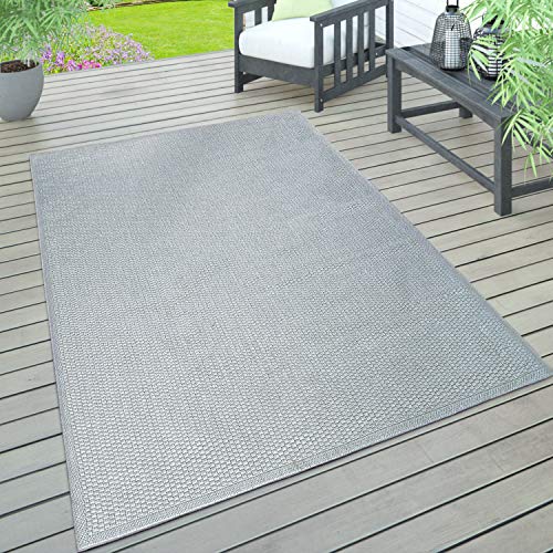 Paco Home In- & Outdoor Teppich wetterfest für Garten, Terrasse & Balkon flachgewebt in Moderner Sisaloptik einfarbig pflegeleicht & UV-beständig, Grösse:300x400 cm, Farbe:Grau