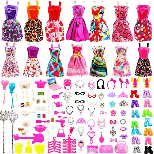 Miunana 140 Kleidung Zubehör für Puppen= 15 Kleidung Kleider + 125 Zubehör Schmuck Kleidersbügel Schuhe für 11,5 Zoll Mädchen Puppen