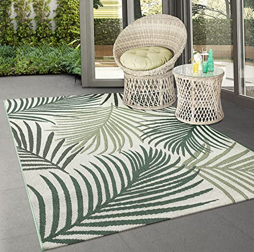 the carpet Machka - robuster Outdoor Teppich, modernes Design, Wetterfest & UV-beständig, für Balkon, Terrasse und Wintergarten, auch für Küche oder Esszimmer geeignet, Palme, 200 x 280 cm