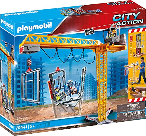 PLAYMOBIL City Action 70441 Construction RC Crane with Building section, Incl. Remote Control, can be combined with house modules, for Children Ages 5+