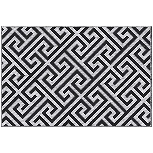 Outsunny Outdoor-Teppich, Kunststoffteppich mit Doppelseitigem Design, Wasserabweisender Balkonteppich, für Terrasse, Camping, Schwarz+Weiß, 121 x 182 cm