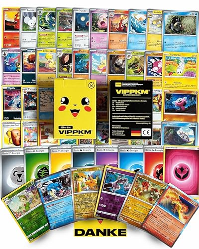 VIPPKM 100 Karten Paket original in deutsch - Versand in nachhaltiger Box kompatibel mit Pokemonkarten - Geschenk Set inkl. Holo Pokemon Sammelkarten - neu