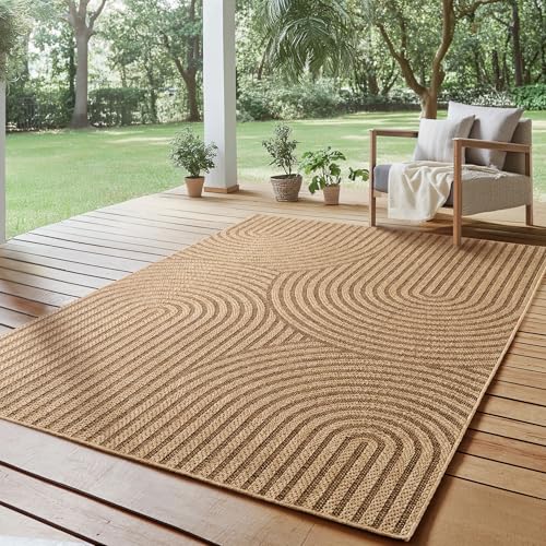 SIMPEX Indoor Outdoor Teppich Wetterfest pflegeleicht im natürlichen Jute-Look, Sisal Teppich Wohnzimmer, Küche, Terrasse, Garten und Balkon, 240x340 cm