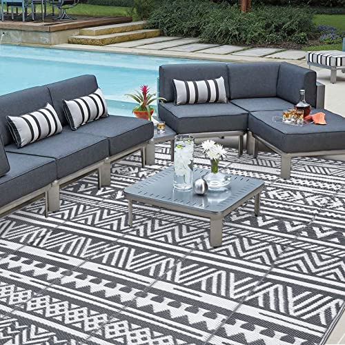 Enyhom Outdoor Teppich 150 x 240 cm Wetterfest Wendbarer Bodenmatte Kunststoff Terrassenteppich Außenteppich UV-beständige RV Camping Balkon Teppich für Patio Strand BBQ Picknick Deck Wohnzimmer