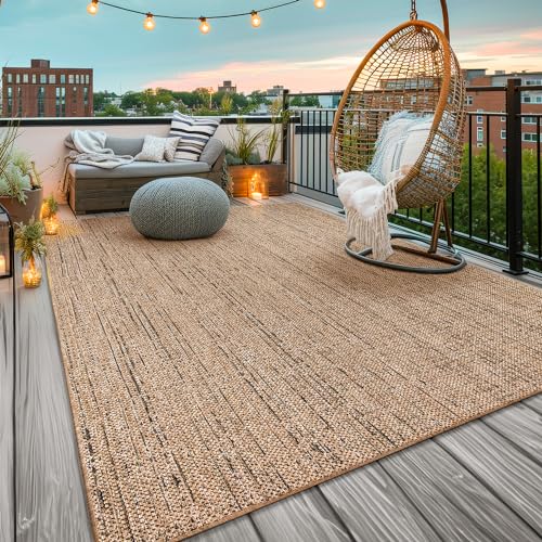 TT Home In-& Outdoorteppich Wetterfest Terrasse Uni Moderner Boho Abstrakt, Farbe:Beige, Größe:160x220 cm