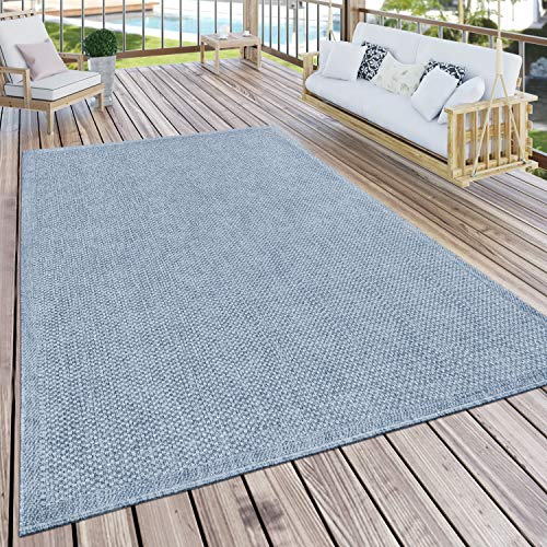 Paco Home Outdoor Teppich Für Terrasse Und Balkon Küchenteppich Einfarbig Modern Blau, Grösse:300x400 cm