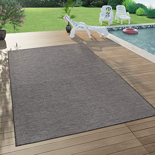 Paco Home Outdoor Teppich Balkon Terrasse Pastellfarben Flachgewebe Gartenteppich Modern, Grösse:200x280 cm, Farbe:Grau