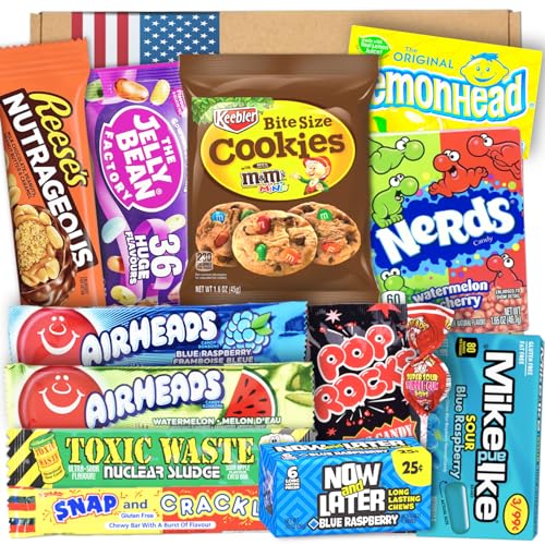 Prime USA Box – Amerikanische Süßigkeiten Geschenkbox | USA Import Geburtstag, Party, Mitbringsel | Geschenk für USA Fans & Süßigkeitenliebhaber | Authentische US-Süßigkeiten | Candy & Bar ®