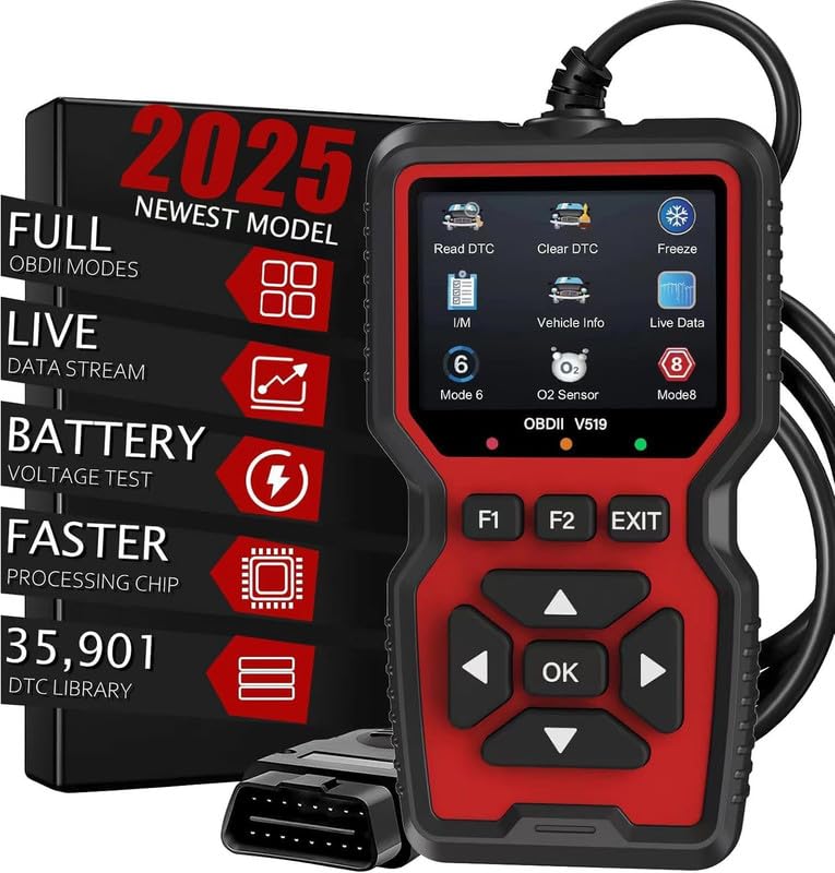 OBD2 Diagnosegerät, Fehlerauslesegerät mit Alle OBDII Funktionen, Universal LKW und KFZ, 10 Sprachen KFZ Diagnosegerät für nach 2000 Alle Fahrzeuge, Universal Fehlercode Auslesegerät für PKW (V519)