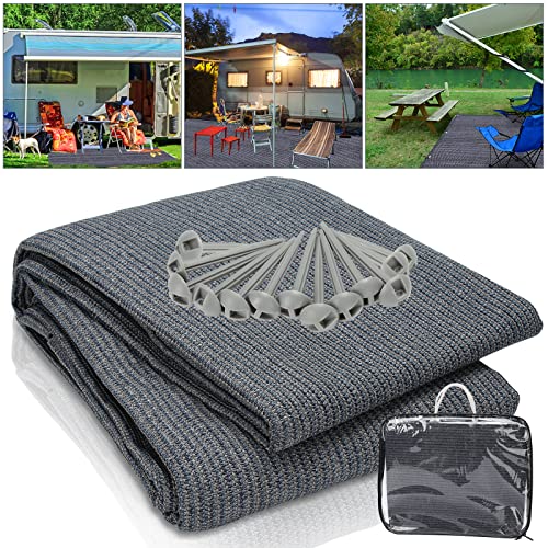 Ikodm Vorzeltteppich 250x250 cm, Camping Teppich Outdoor inkl. Tragetasche & 13 Heringe, Hochwertiger Zeltteppich für Outdoor-Aktivitäten mit UV-Stabilität und Atmungsaktiv rutschfest