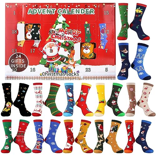 Jeasona Adventskalender 2024 Frauen Adventskalender Socken Damen 12 Paare Geschenke für Adventskalender Frauen Weihnachtskalender 2024 für Frauen Weihnachtssocken Damen 39-42 Adventskalender Weiblich