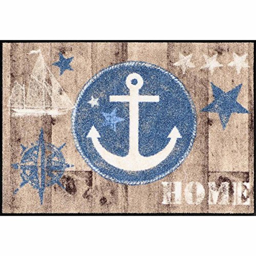 Salonloewe Fußmatte waschbar Welcome Home Anchor Wood 50x75 cm Eingangs-Matte maritim Anker rutschfest Fussabtreter Design