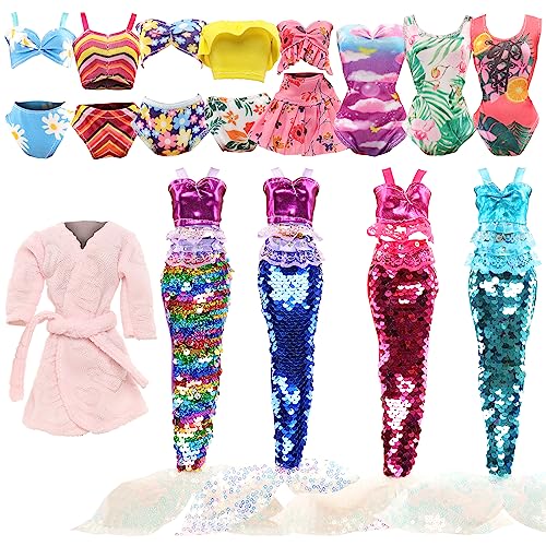 Miunana 10 Puppenkleidung Puppen Kleidung 5 Badeanzug Bikini 4 Meerjungfrau Schwimmbekleidung 1 Bademantel für 11,5 Zoll Puppen