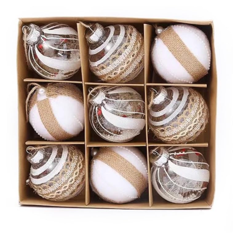 9er Set edle XXL Weihnachtskugeln Ø 8cm Champagner-Farbe Weihnachtsbaum Kugeln Christbaumkugeln Weihnachts-Deko Christbaum-Schmuck (Variante 2)