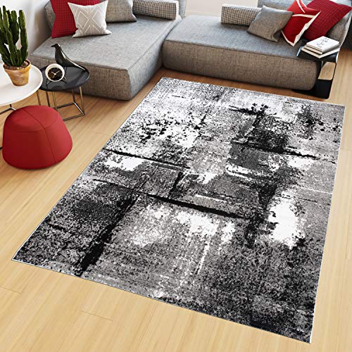 TAPISO Maya Teppich Kurzflor Modern Grau Creme Schwarz Streifen Design Meliert Wohnzimmer Schlafzimmer ÖKOTEX 250 x 300 cm