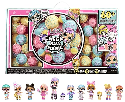 L.O.L. Surprise! Mega Ball Magic - 12 Sammelpuppen, 60+ Überraschungen, 4 Auspackerlebnisse - Squish Sand, Bubbles, Gel Crush, Shell Smash - Mix & Match-Mode - Toll für Mädchen + Jungen ab 3 Jahre