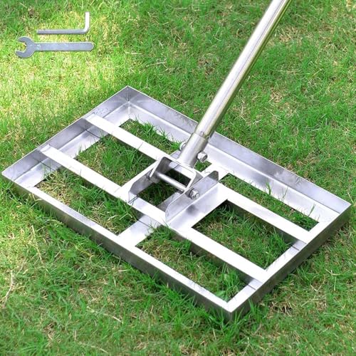 Plutohiker Rasen Rakel Edelstahl 41x25 cm Rakel Rasen nivellierrechen mit 2 Meter Verstellbarer Stiel für Hof Garten, Golfplatz,Rasenpflege,Rasen Sanden(2m, 25x41cm)