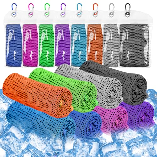 GOTRUST 8pcs Kühlendes Handtuch Set, 40x12 Kühlhandtuch Cool Towel, Mikrofaser Kühltuch Nacken Sport, Handtuch Kühlend Groß für Sofortige Kühlung Entlastung, Yoga Fitness Camping Reisen