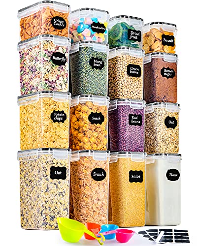 GoMaihe Vorratsdosen 16 Set, Aufbewahrungsbox Küche Organizer, Luftdicht Vorratsbehälter Plastik mit Deckel, Vorratsdose für Müsli Mehl Kaffeebohnen Cornflakes Aufbewahrung, 2L 1.4L 0.8L