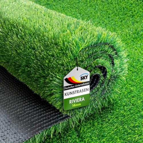 KARAT Sky Kunstrasen Outdoor Rasenteppich Meterware - Grasteppich - Rollrasen - Kunststoffrasen - Rasen für Balkon & Garten Rasen Teppichboden für Außen nach Maß 14mm Höhe, Riviera 200x300 cm