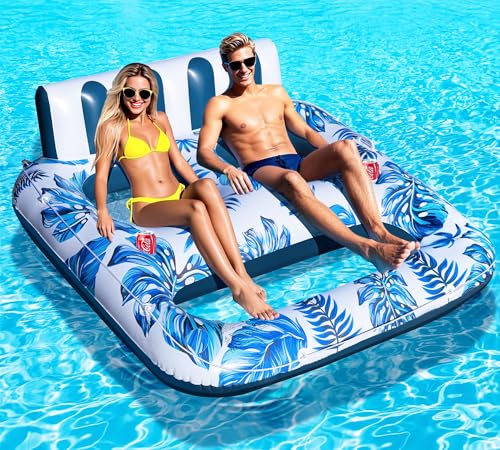 DeeprBetter Pool Sessel Aufblasbar 2 Personen, Schwimmsessel für Pools Erwachsene mit Getränkehalter&Griff, Groß Pools Sitz Aufblasbar Luftmatratze Pool mit Netz, Urlaub Luftmatratze Wasser Erwachsene