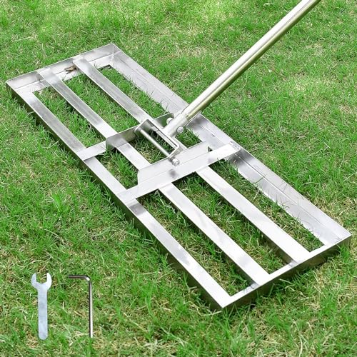 SurmountWay Lawn Leveling Rake Golf Gartengras Werkzeug Topdressing Surface Leveler Levelawn Rake Edelstahl Garten Hinterhof Rasen Rasenschieber (2.15m, 25x72cm)