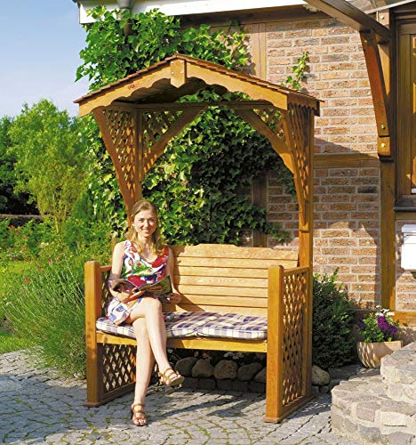 Beauty.Scouts Gartenlaube Felicia Massivholz Kiefer honigbraun wetterfest 142x80x220cm Gartenbank Bank Sitzbank Gartensitzbank Gartendkoration Holzbank wasserfest