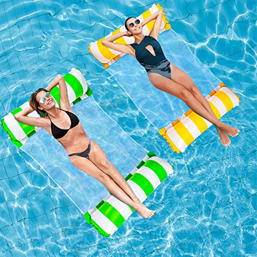 Idota Aufblasbare Wasserhängematte 2 Stück, Luftmatrazenbett Pool 4 in1 Schwimmmatte mit Netz, Luftmatratze Wasser Pool Spielzeug für Sommer Poolpartys, Wasser Hängematte(grün und gelb)