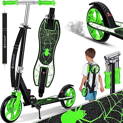 KESSER® Scooter Roller Kinderroller Cityroller Tretroller Kickroller, für jedes Alter, Höhenverstellbar bis 190cm, bis zu 100kg,Klappmechanismus, Inkl. Tragegurt, Kickscooter, Spider (Green)