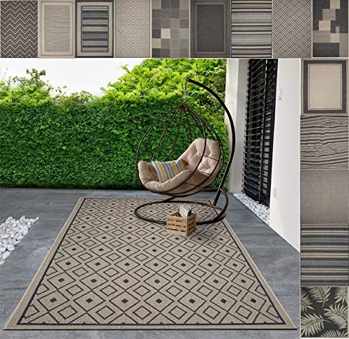 casa pura Outdoor Teppich Clyde für Terrasse und Balkon 160 x 230 cm | wetterfester Sommerteppich für Garten Robustes Flachgewebe für außen und innen modernes Design Modell Rockport mit Rauten Muster
