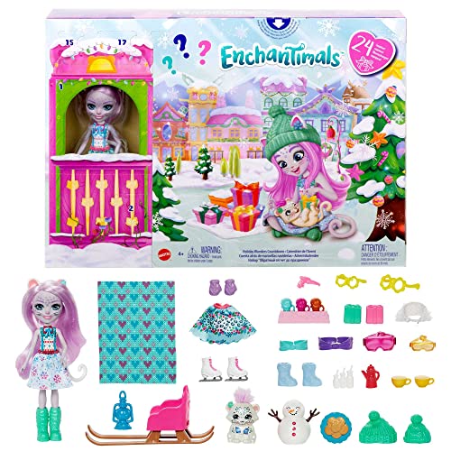 Enchantimals Adventskalender mit Sybill Schneeleopard Puppe (6-in), Tierfigur, & 24 Zubehör, tolles Geschenk für Kinder ab 4 Jahren, HHC21