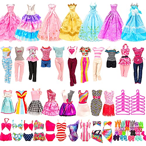 Miunana 41 Kleidung für Puppen = 5 Kleider 5 Tops Outfits 5 Hosen/Röcke 3 Abendkleider 3 Badenanzüge 10 Kleiderbügel 10 Schuhe für 11,5 Zoll Mädchen Puppen Puppenkleidung