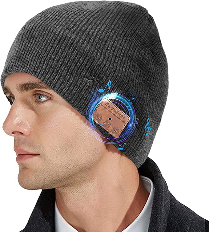 WUEAOA Bluetooth Mütze Unisex,Geschenke Weihnachten für Männer Frauen Bluetooth 5.0 Strickmütze Kopfhörer Musik Mütze mit Lautsprecher, Waschbar Wintermütze für Outdoor Sport